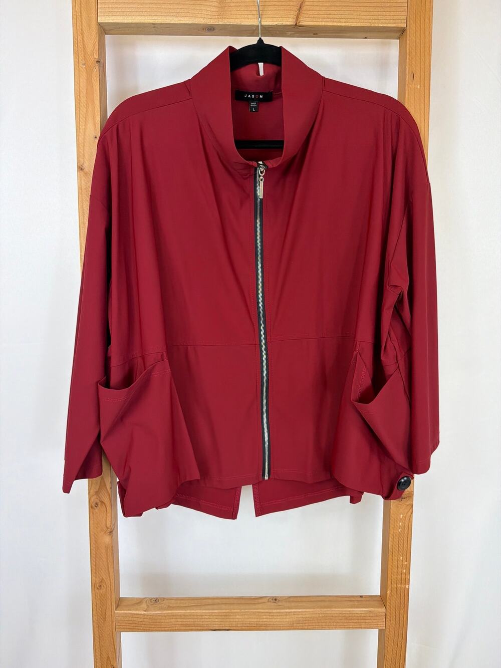 Jason Comfy USA Maroon Zip Up Cropped Jacket Size L Lightweight Utility  Size L
